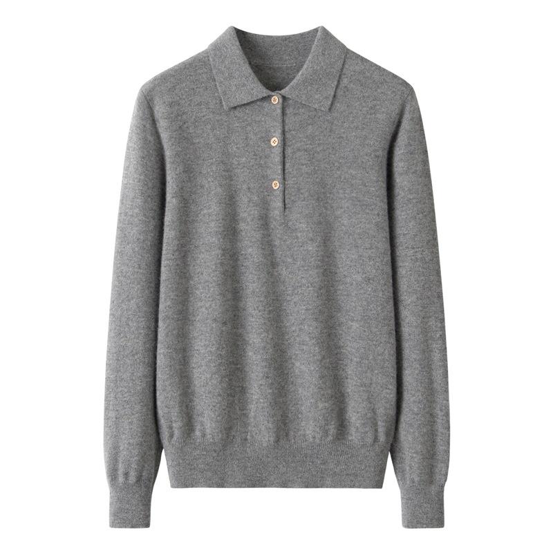 Женский свитер большого размера из 100% чистого кашемира свободного кроя, теплый, с воротником поло