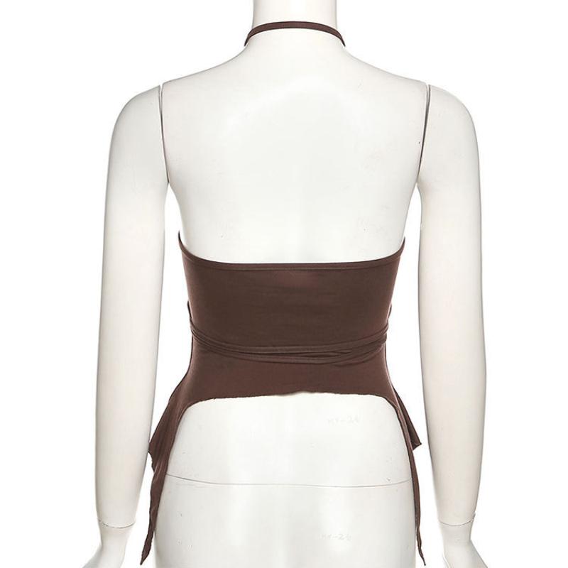 Летний женский топ с открытыми плечами, модный жилет-бретелька с подвесным воротником, женский короткий облегающий жилет с утягивающим дизайном