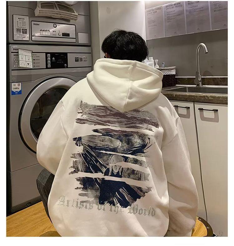 Men's Trendy American-Style Hooded Sweatshirt: Plus Velvet, Loose Fit, Casual Jacket for Teens - Ideal for Autumn and Winter.