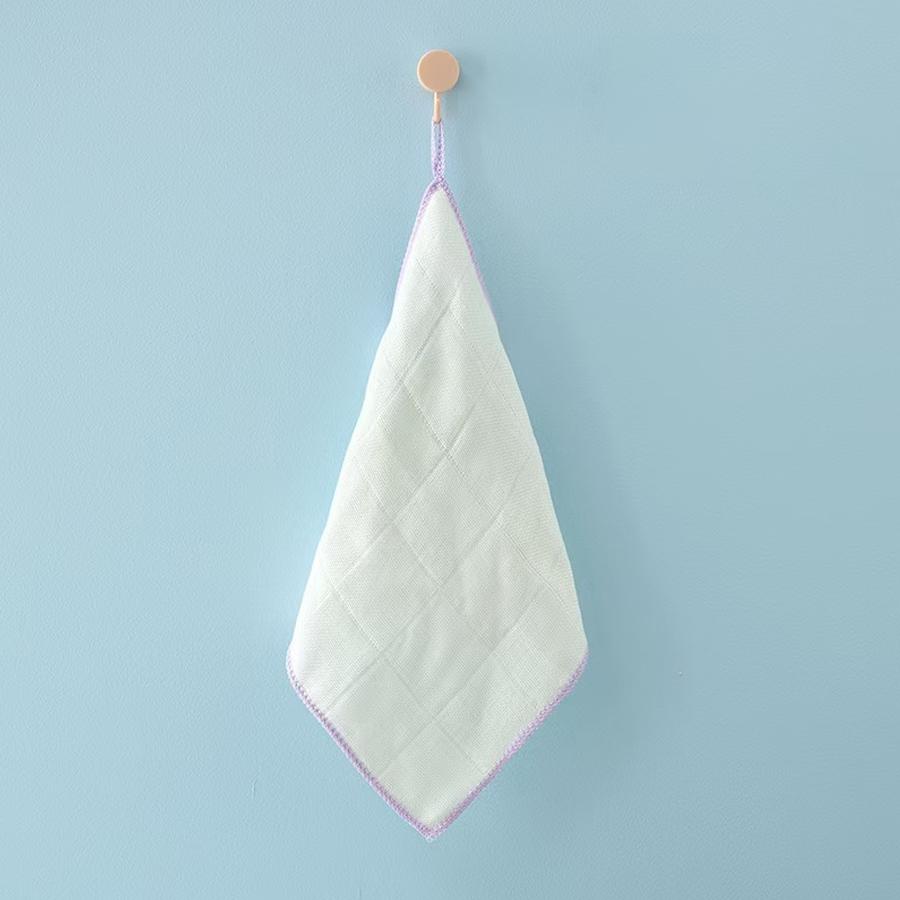 Set of 4 square absorbent cleaning cloths, 30cm square kitchen cleaning towels with colored edges and hanging loops.