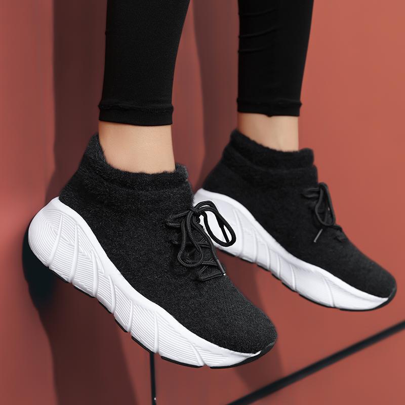 TUINANLE Women New Winter Snow Sneakers Outdoor Non Slip Thick Cotton Shoes Keep Warm Low Heels Flock Shoes