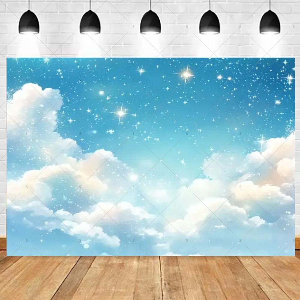 Dreamy Blue Sky And White Clouds Photography Backdrop Supplies Natural Scenery Wedding Party Decor Background Photo Shoot Props