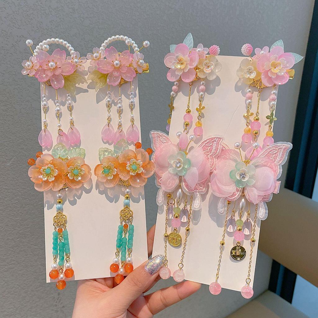 Ханьфу Женский Цветочный Головной Убор с Кисточками - Заколка для Волос в Стиле Принцессы для Девочек