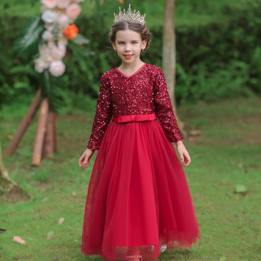 Party and Banquet Dresses Girl's Fall Children's Dresses Princess Dresses Small Hostess Dresses Sequins Mesh Wedding Tutu
