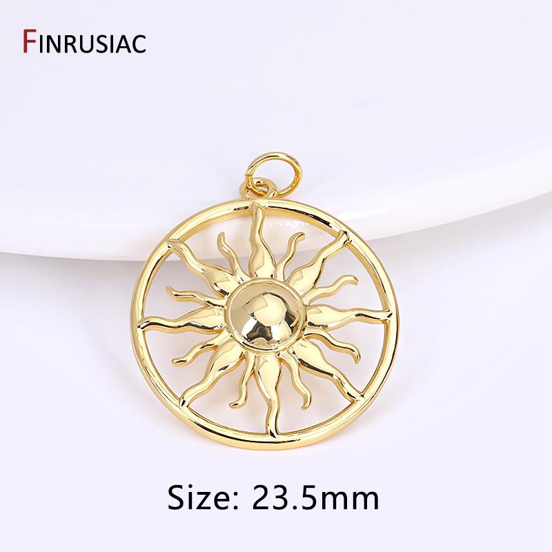 14K Gold Plated Round Sun Charms Brass Inlaid Zircon Sun Pendants For DIY Nacklace Making Jewelry Making Accessories