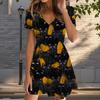 Летняя мода женские V-образный вырез короткий рукав Китти принтованное платье сексуальные короткие юбки платья