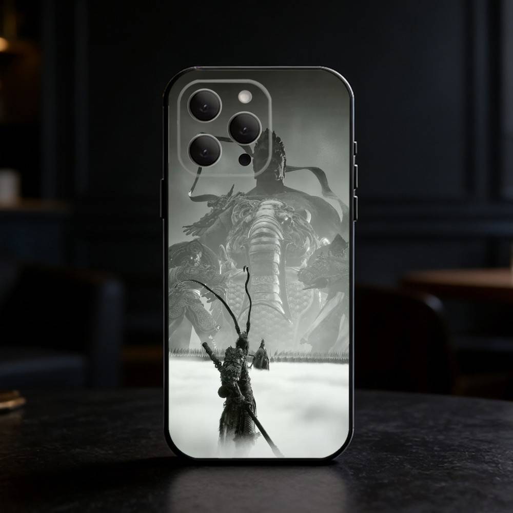 Черный Чехол-Миф о Сунь Укуне Для iPhone 17,16,15,14,13,12,11 Plus,Pro,Max,Mini Силиконовый черный Мягкая Обложка