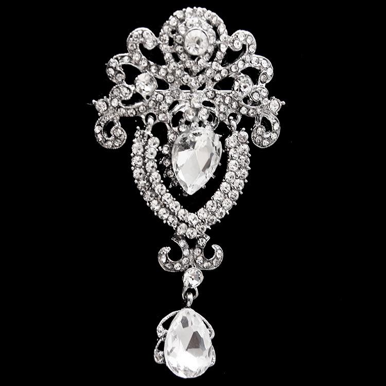 DIEZI Luxury Fashion Flower Bridal Brooches for Women Ladies Wedding Crystal Rhinestone Bouquet Brooch pins Dress Accessories