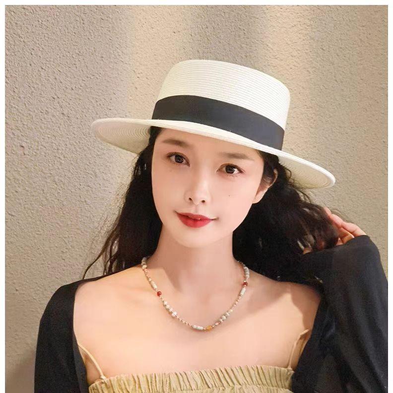 Spring and summer Internet celebrity British French top hat straw women's seaside vacation simple sunshade fashion straw hat sun protection advanced