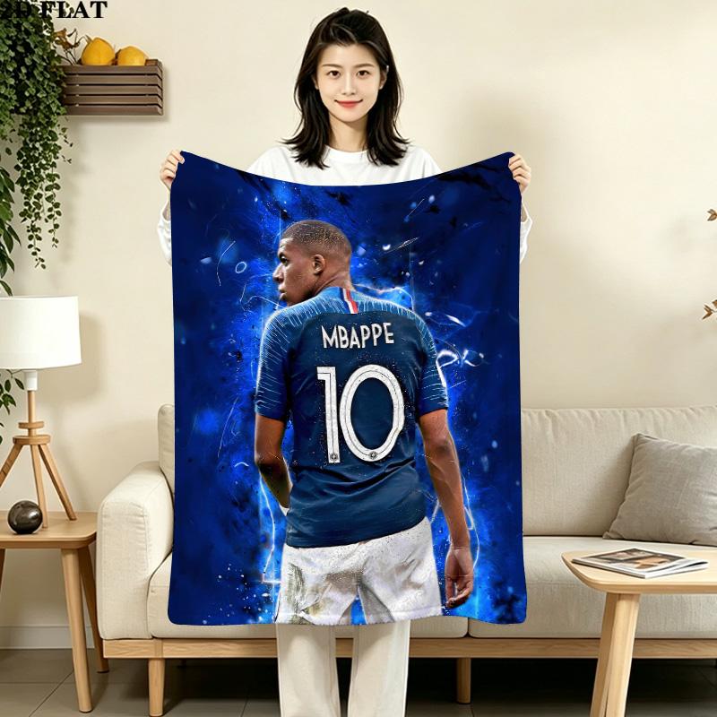 1PC Mbappe Patterned Flannel Blanket Suitable For All Seasons For Home Decor Warmth And Comfort Gifts Holiday Present