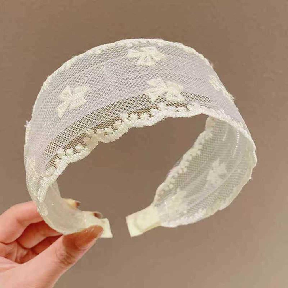 Bowknot Bow Hair Band Wide Edges Mesh Hair Hoop All-match Embroidery Lace Headband Headwear