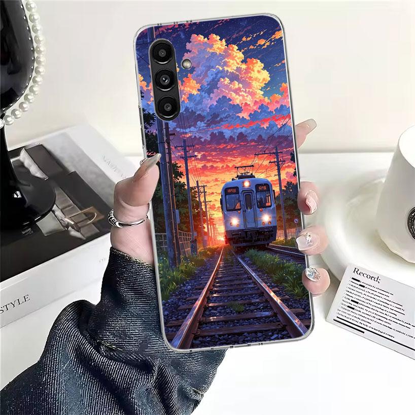 Ретро чехол для телефона с изображением японской сакуры и поезда для Samsung Galaxy A13 A14 A15 A16 A17 A53 A54 A55 A56 A57 A33 A34 A35 A36 A37 A23 A24 A2