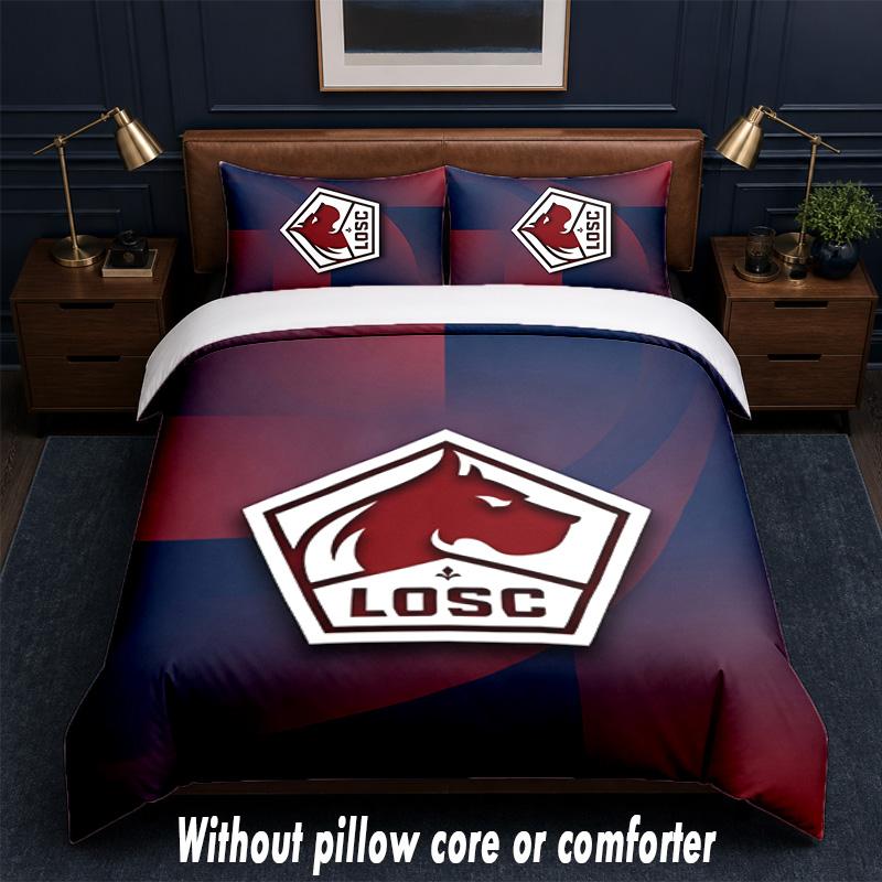 LOSC Lille FC Design Bed Bedding Set 1 Duvet Cover + 2 Pillowcases Soft Breathable Household Bed Linens