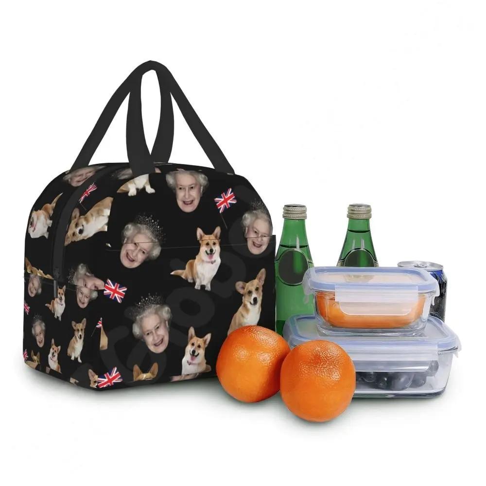 Утепленная сумка для обеда с рисунком королевы Елизаветы и корги для женщин, многоразовая термосумка-холодильник для обеда на работе, в школе, на пикнике
