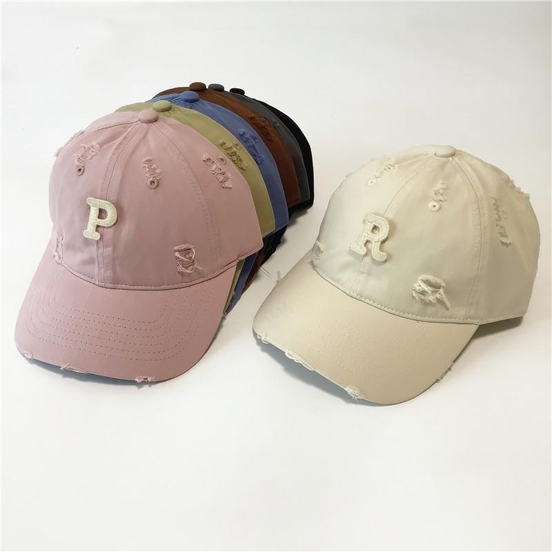 Spring and summer basic baseball caps, men's and women's versatile R-standard ripped cap, simple P-standard couple casual visor