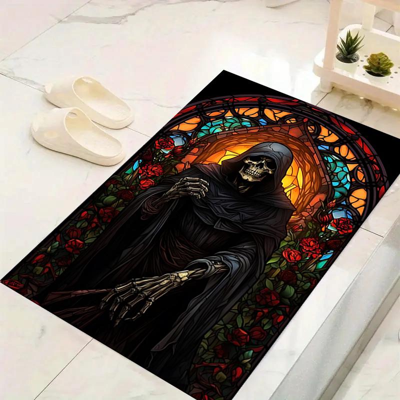 1Pc Gothic Glass Reaper Rug, Office Carpet Indoor Outdoor Doormat, Non-Slip, Comfortable, Living, Christmas Halloween,  Xmas Gift G13