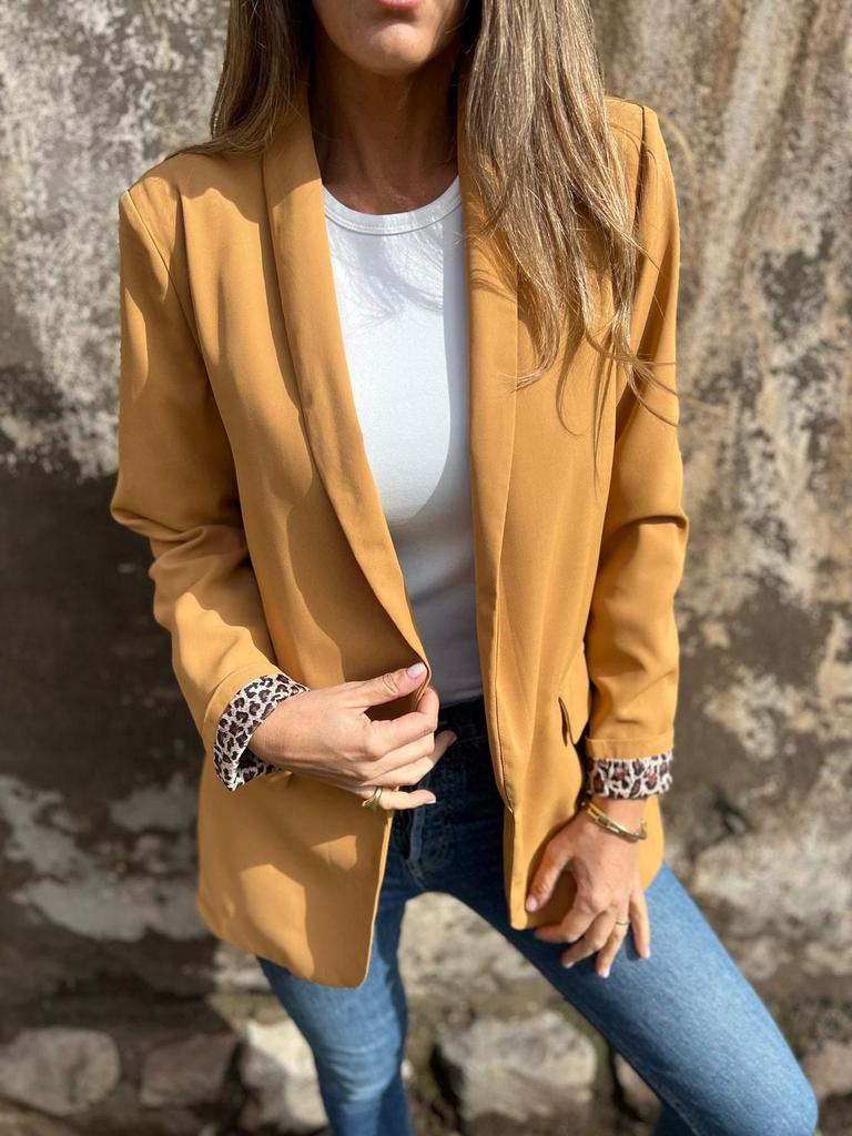 2024 Women's Leopard Print Patchwork Long-Sleeve Blazer Jacket for Autumn/Winter