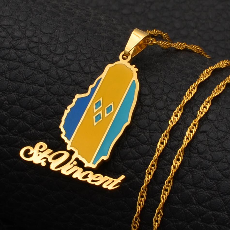 Anniyo ST. Vincent Map Pendant and Chain Necklaces Saint Vincent Maps Lesser Antille Jewelry @126621