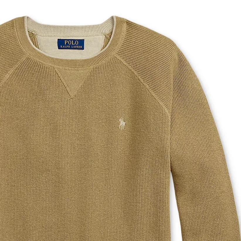 Polo Ralph Lauren Вязаный свитер из рубчатого хлопка с круглым вырезом и рукавами реглан Мужской свитер 710970285-003
