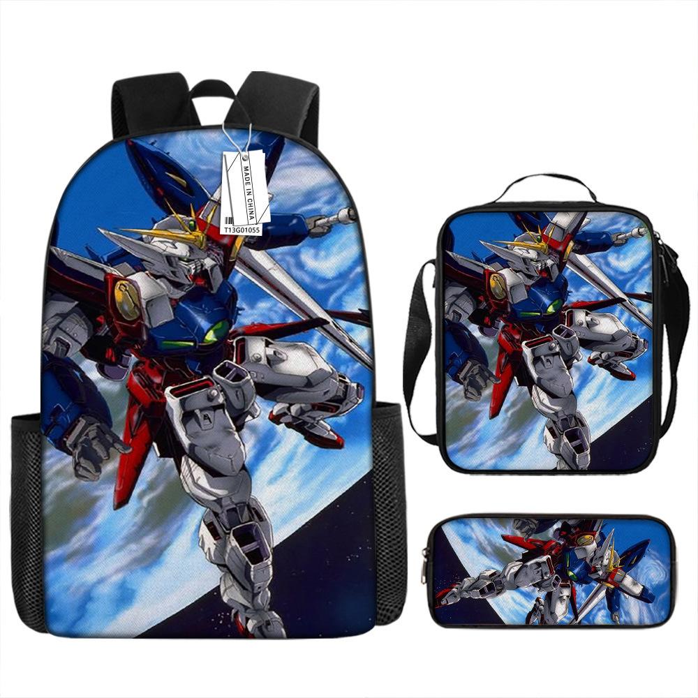 Школьный рюкзак Gundam Mecha для мальчиков и учеников начальной школы, сверхлегкий рюкзак с защитой от ударов, детский рюкзак в стиле анимации, набор из трех предметов.