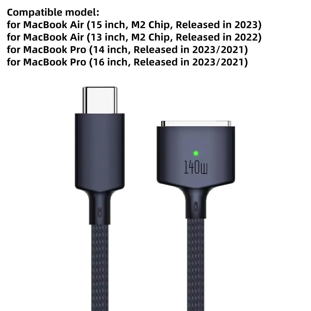 140W USB Type C to Magsafe 3 Magnetic Charger Cord Laptop Charging Cable Converter PD 2M for MacBook Air/Pro A2442 A2485 A2681
