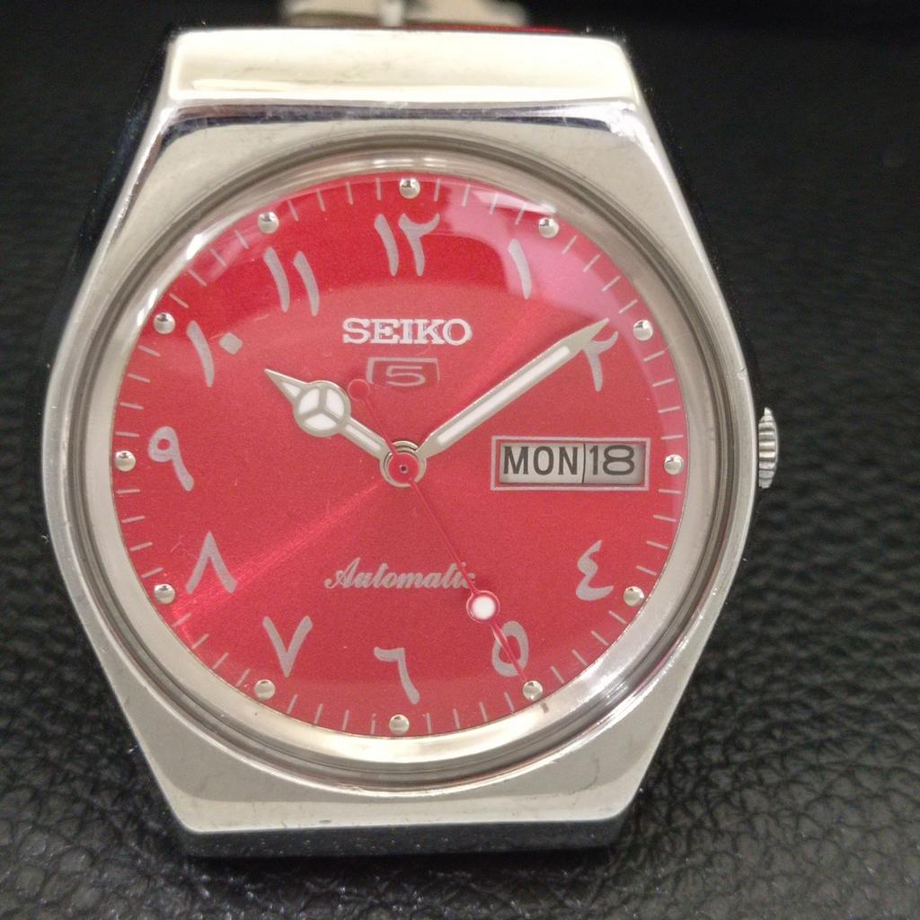 АВТОМАТИЧЕСКИЕ ВИНТАЖНЫЕ ЧАСЫ SEIKO 5 ЯПОНИЯ 6309A МУЖСКИЕ АРАБСКИЕ ЦИФРЫ КРАСНЫЙ ЦВЕТ ЦИФЕРБЛАТА a702667-1