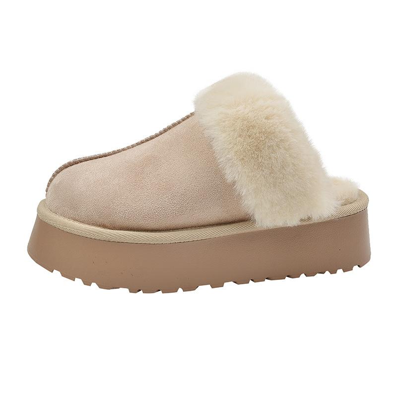 Женские зимние плюшевые сандалии, меховые тапочки, роскошные шлепанцы на платформе, женские дизайнерские туфли на толстой подошве из хлопка для дома из хлопка