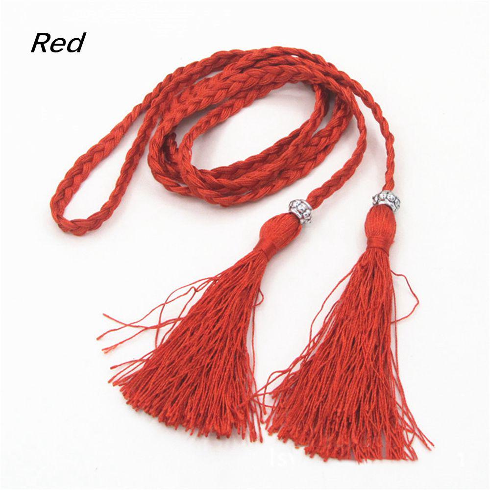 Thin Rope Self-Tie Woven Tassel Belt Bowknot Decorated Waist Women Braided