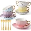 Cups and Saucers Set of 6, Coffee Mugs, Pumpkin Cups,Tea Set,18-Piece, Cup with 7.7oz, Golden Trim, Golden Spoon, Bone China