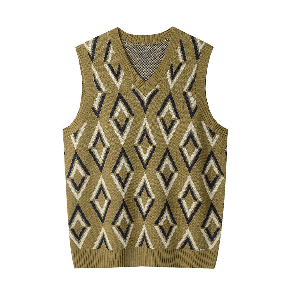 Мужской вязаный свитер с V-образным вырезом, жилет без рукавов с ромбовидным узором, пуловер, приталенный топ
