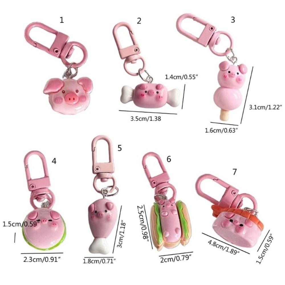 Gourmet Hamburger Pig Animal Keyring Resin Pig Food Keychain Creative Pink Pig Metal Keychain  Kids