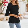Women's Casual 3/4 Sleeve Tops Summer Square Neck T Shirts Ruffle Loose Fit Tunic Blouses