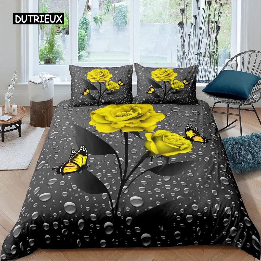 Комплект постельного белья с розами для женщин, шикарный фиолетовый комплект постельного белья с цветочным принтом, романтические цветы, блестки, королевского размера, покрывало для пар