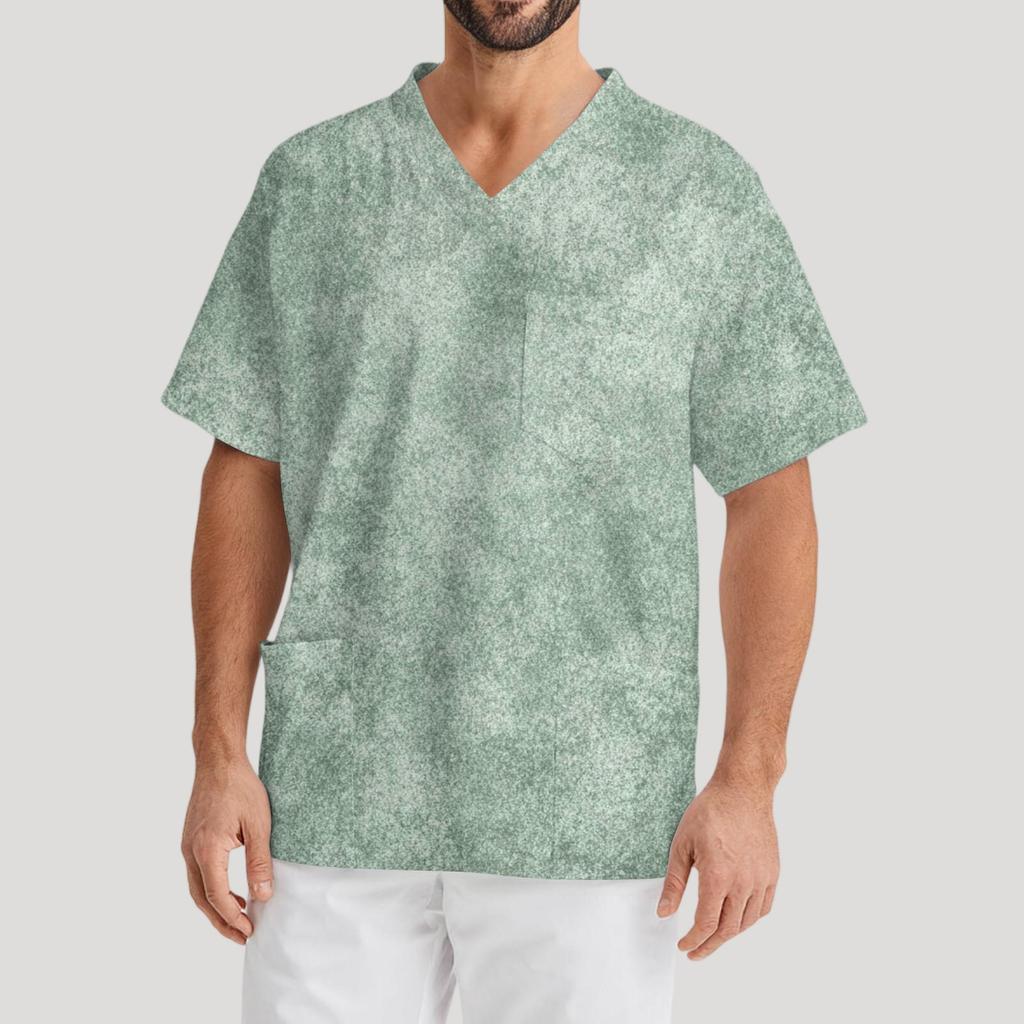 Мужская рабочая блузка с короткими рукавами и v-образным вырезом с принтом, топ с нагрудным карманом