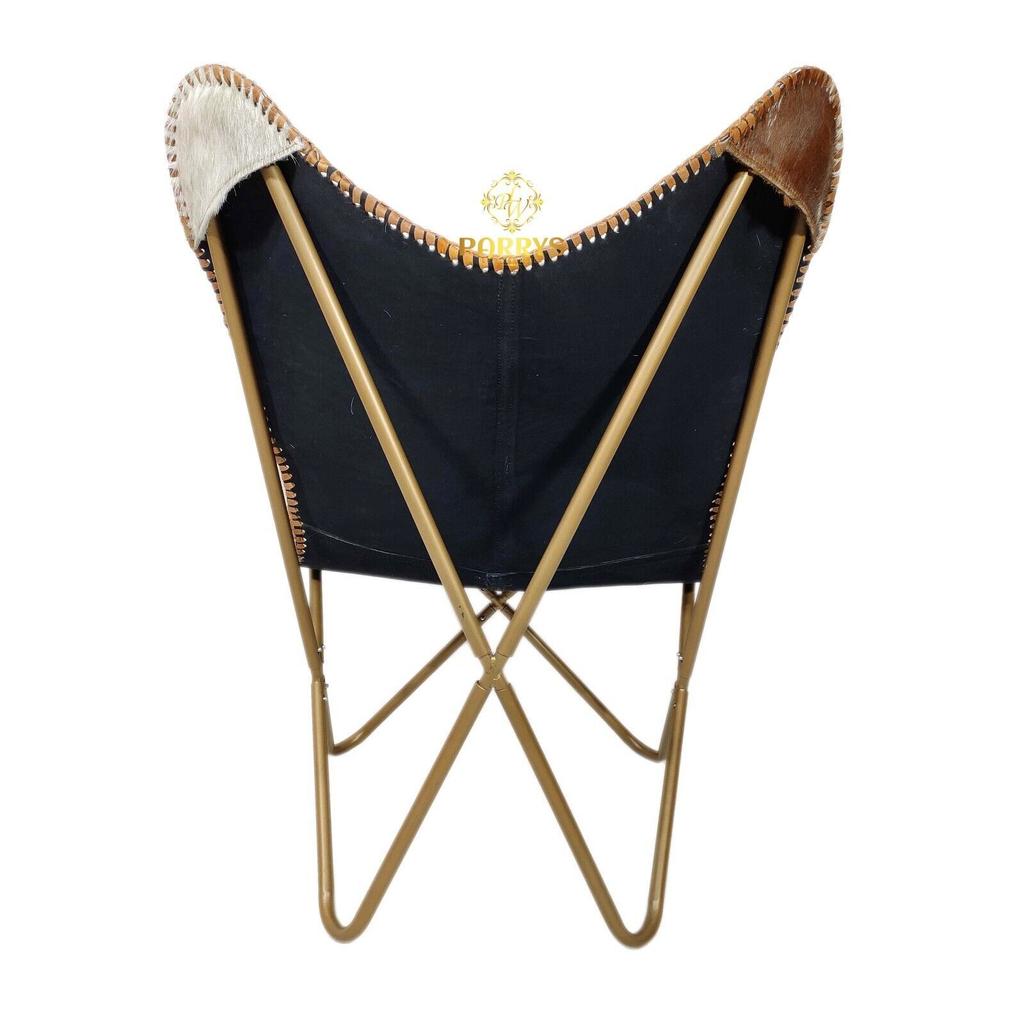 Открывающееся кожаное кресло-бабочка из козьей шерсти - коричневое и белое кресло для гостиной