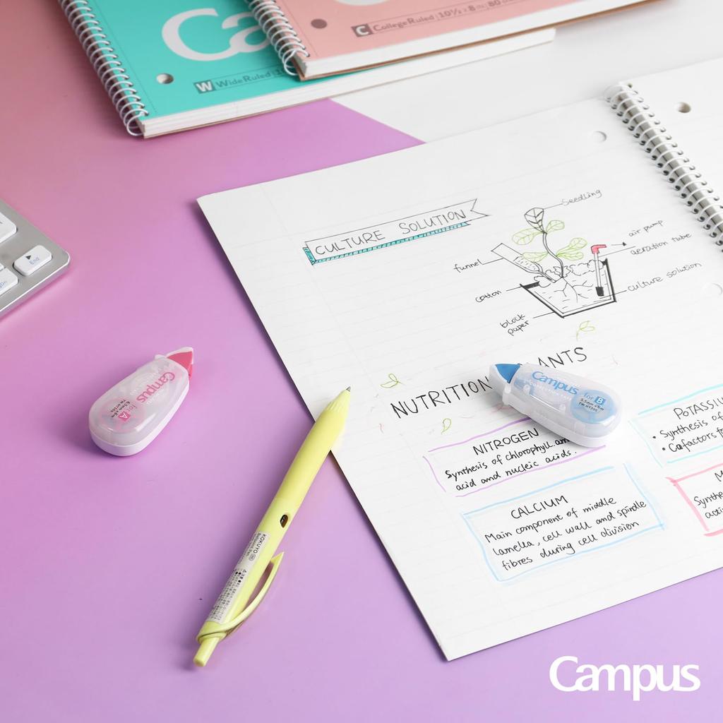 KOKUYO Campus Корректирующая лента Набор из 3 тетрадей в клетку Одноразовые 6,5 мм x 6 м Розовый