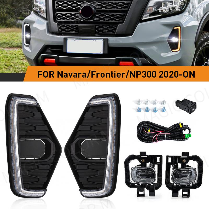 LED Fog Lamp DRL Daytime Running Light For Nissan Navara NP300 Frontier 2020 2021 2022 Driving White Yellow Turn Signal Lamp 12V