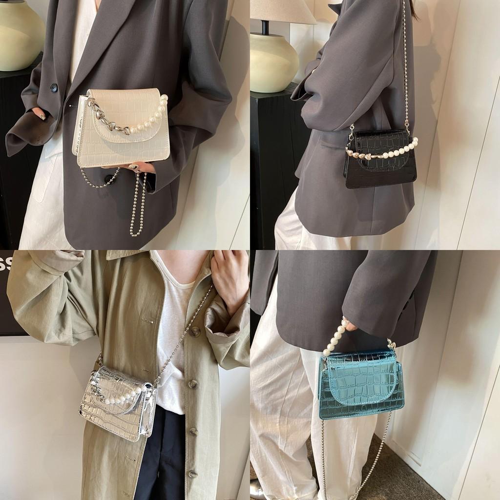 Шикарная городская минималистичная маленькая сумочка с жемчужной отделкой, идеально подходящая для девушек с модным дизайном.