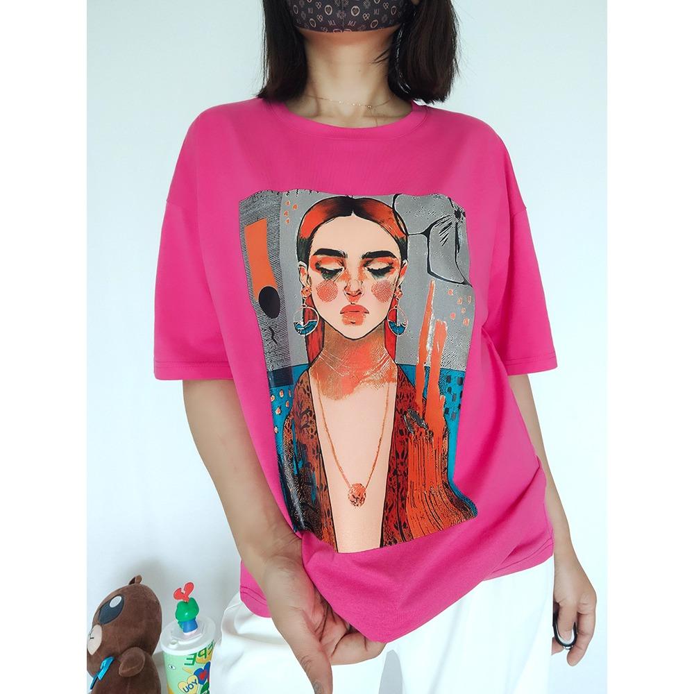 2024 Футболка свободного покроя, женская летняя белая базовая футболка с карикатурным принтом, зеленые мягкие женские топы с коротким рукавом