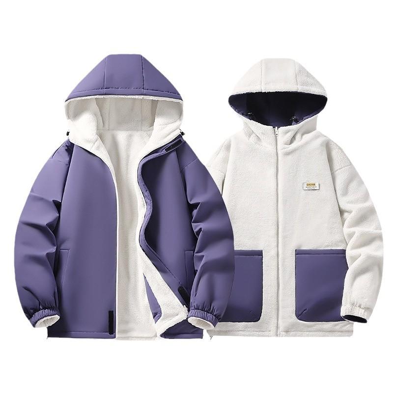 Зимние двухсторонние мужские и женские куртки из овчины, осенняя и зимняя теплая флисовая хлопковая одежда с добавлением флиса