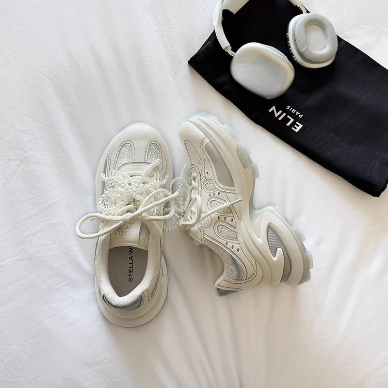 Натуральная мягкая кожа весна и лето новые дышащие серебристая платформа легкая спортивная обувь повседневная универсальная обувь для женщин с увеличением роста