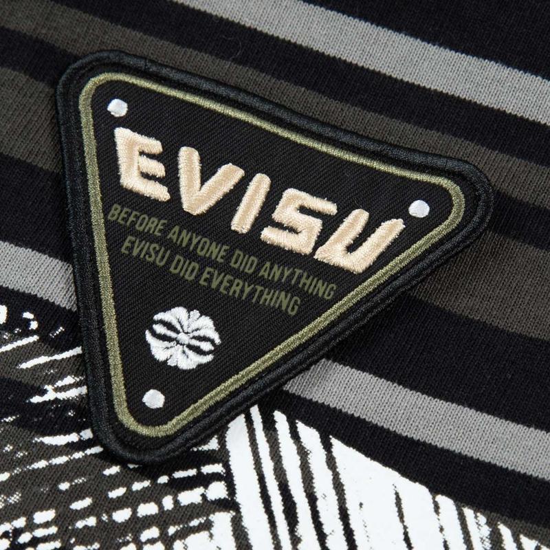 Evisu Мужская футболка с коротким рукавом в полоску с многослойной вышивкой SS24 Топы Черный 2ESHTM4TS8056LFCT