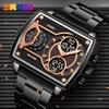 Golden Big Dial Three Time Men Wrist Watches Stainless Steel Men Sports Digital Military Quartz Watch Luminous Male Clock