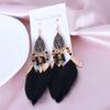 Bohemian Long Feather Dangle Earrings For Women Beach Chain Tassel Drop Earrings Wedding Bride Jewelry Girl Gift