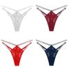 Sexy Women G-string Thong Low Waist See-through Sheer Hollow Floral Lace Rhinestone Straps Breathable Soft Ladies Underwear Brief Panties