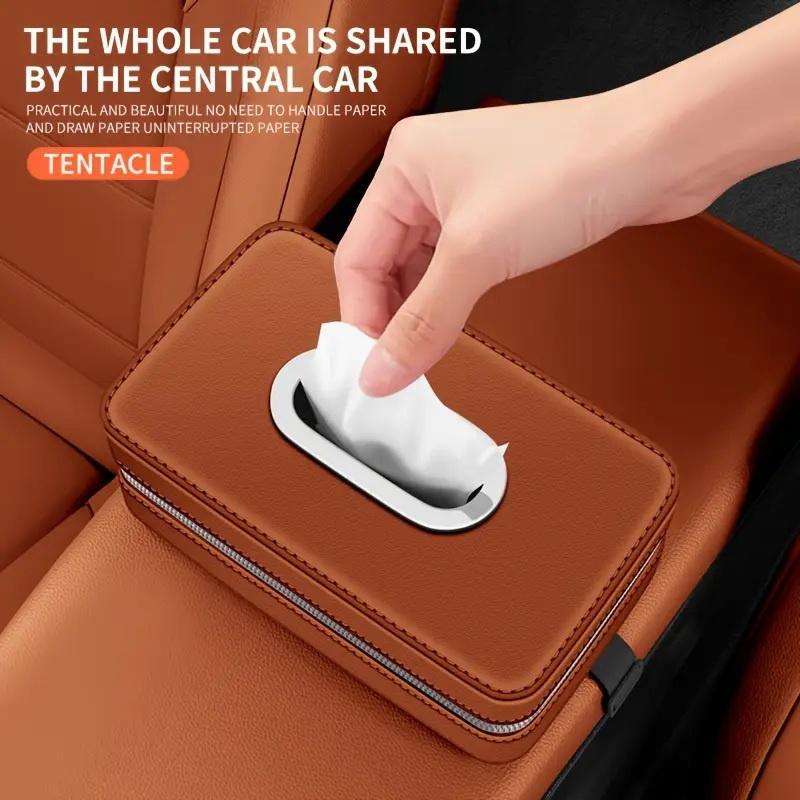 Car Leather Tissue Box With A Simple And High-End Feel, Car Seat Back Armrest Box, Multi-Functional Hanging Tissue Storage Box
