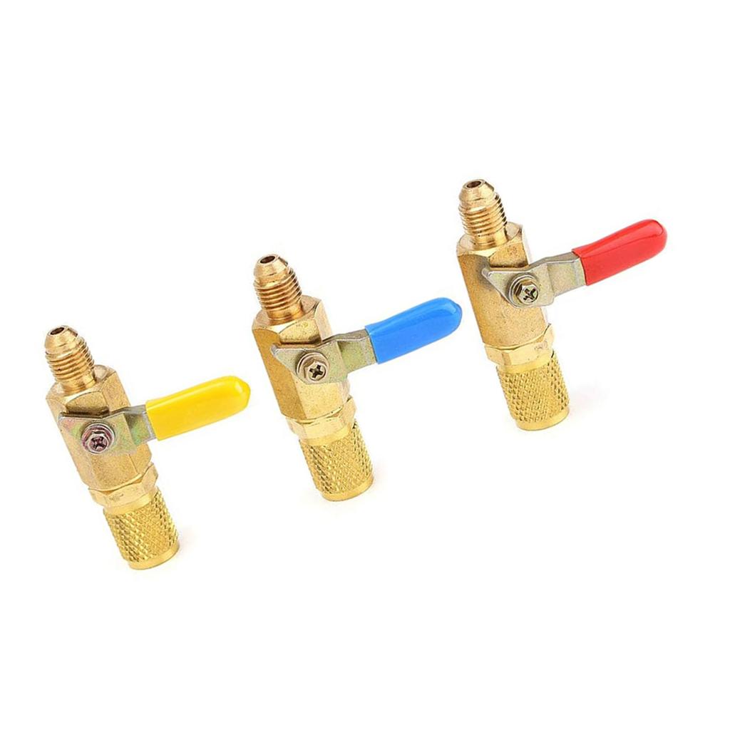Pack of 3 Air Conditioning Refrigerant Ball Valve Kits Shut-off Valves Brass Material Repair Part for Multifuntion Use