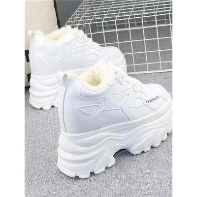 Мода 13СМ Натуральная Кожа Обувь на Платформе Кроссовки на Платформе и Танкетке Женские Осенняя Мода Зимние Плюшевые Ботильоны Весенние Вулканизированные