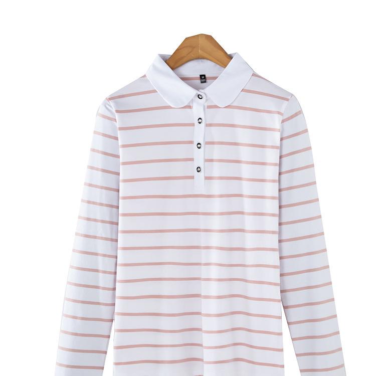 Женская футболка Весна и Осень Новая Модная Футболка С Длинным Рукавом Полосатый Топ Отложной Воротник Базовая Рубашка Хлопок Водолазка Топ