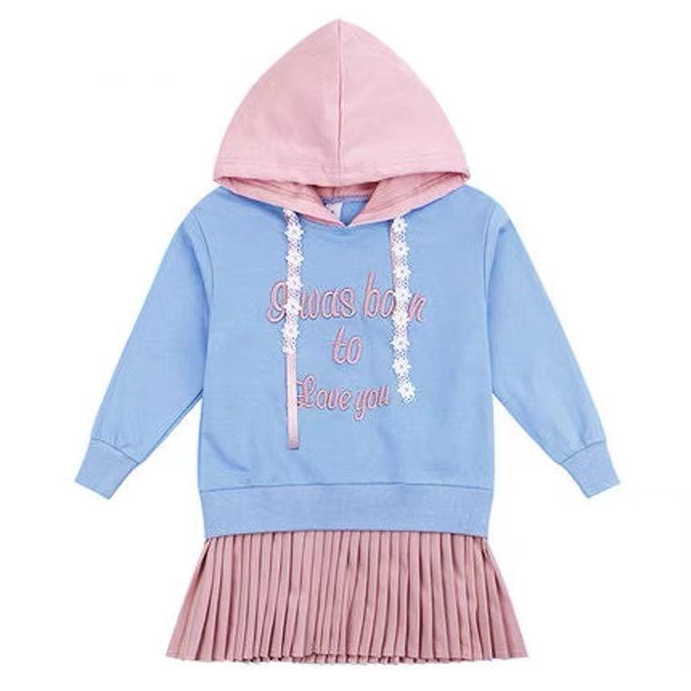 Одежда для девочек, платье, весенне-осенняя детская одежда, платье-толстовка, детское платье с длинными рукавами и капюшоном